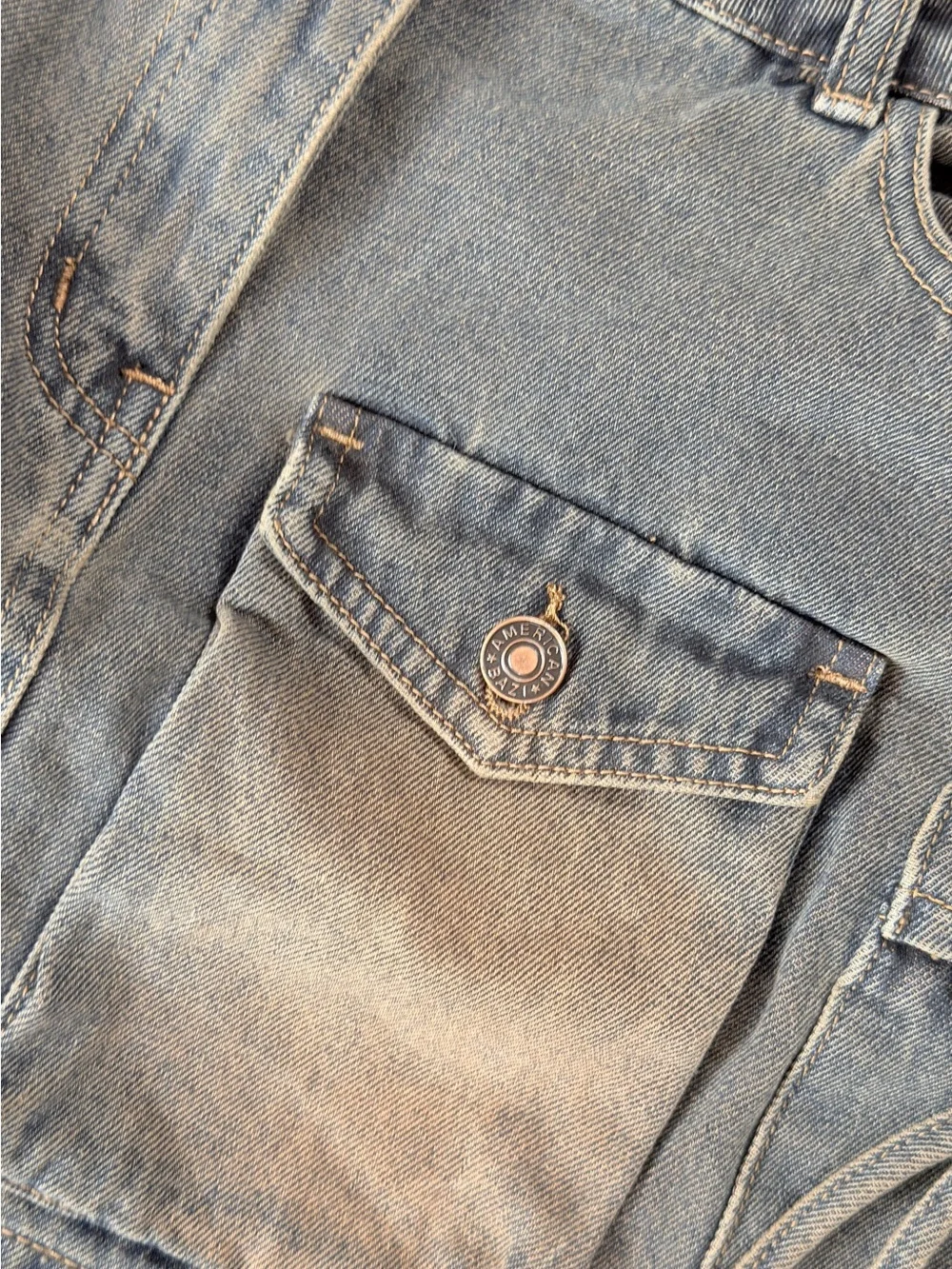 American Bazi Dirtywash Multipocket Blue Denim Mini Skirt Large‎ NWT
